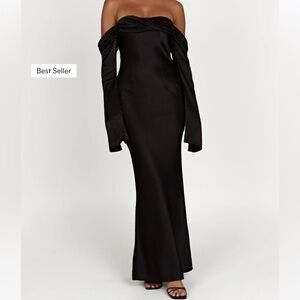 MESHKI Giselle Off Shoulder Cowl Neck Midi Dress